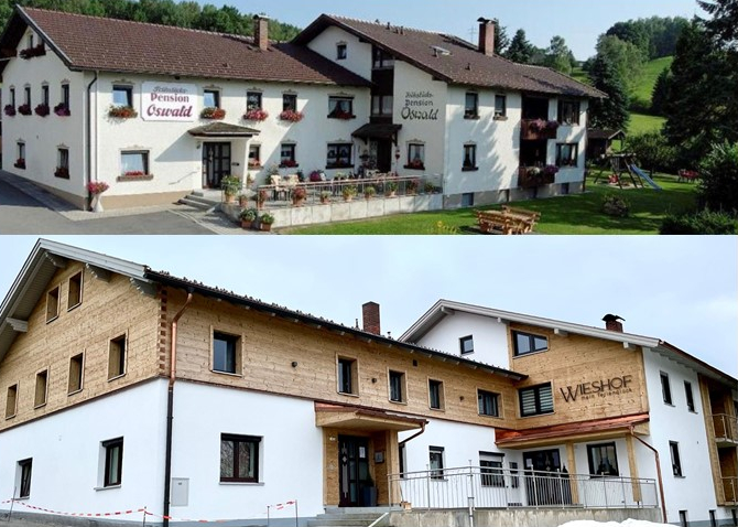 Foto - jeweils ein Bild vor und nach der Sanierung des Preisträgers aus dem Jahr 2022