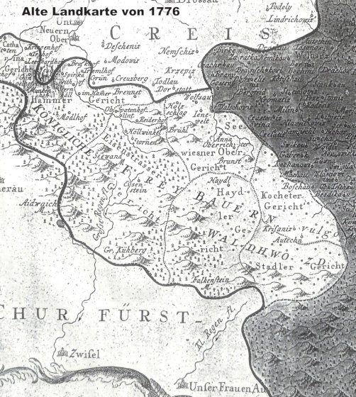 Karte des Bergreichensteiner Gebiets aus dem Jahr 1776