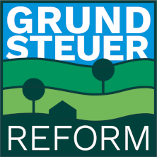 Logo mit angedeuteter Landschaft und dem Text Grundsteuerreform